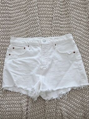 Abercrombie & Fitch White Frayed-Hem Denim Shorts